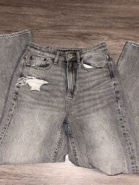 American Eagle Gray Distressed High Rise Jeans